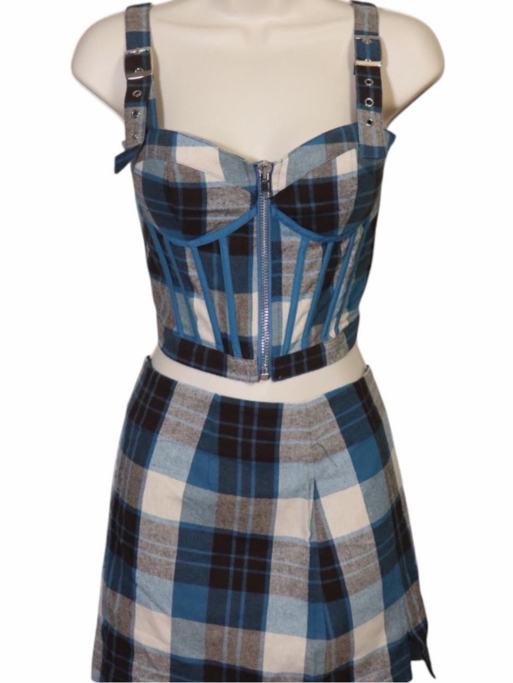 Poster Girl Eff Academia Plaid Corset Top & Mini Skirt Set